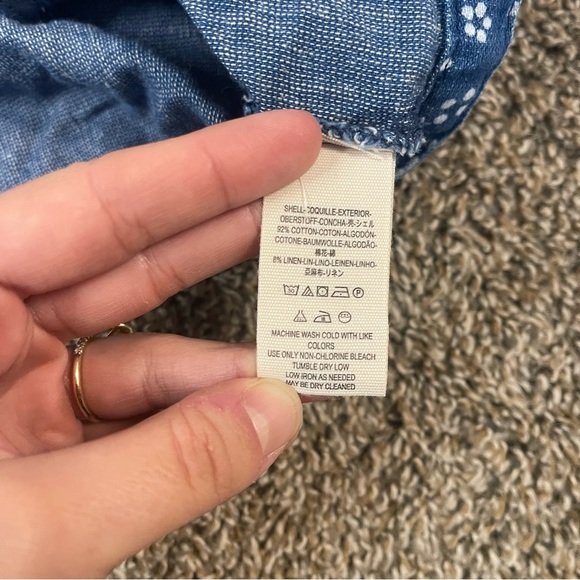 Free People Blue Chambray Cropped Polka Dot Top Women’s Size 8 Cotton Linen - Picture 4 of 6